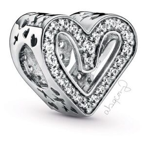EUC Pandora 798692C01 Sterling Silver Sparkling Freehand Heart Charm w/ Clear CZ